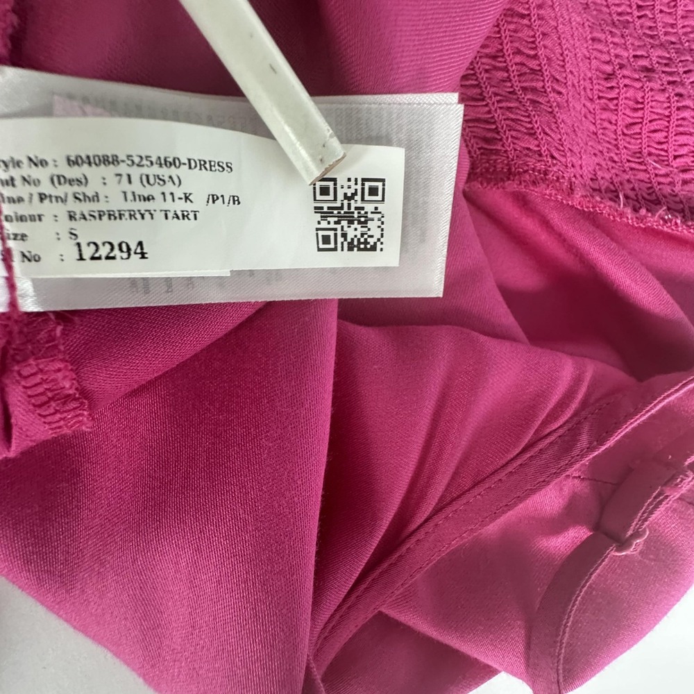 Old Navy Slip Maxi Dress S Raspberry Tart Pink Satin Smocked Side Slit Fairy NWT - Picture 14 of 16